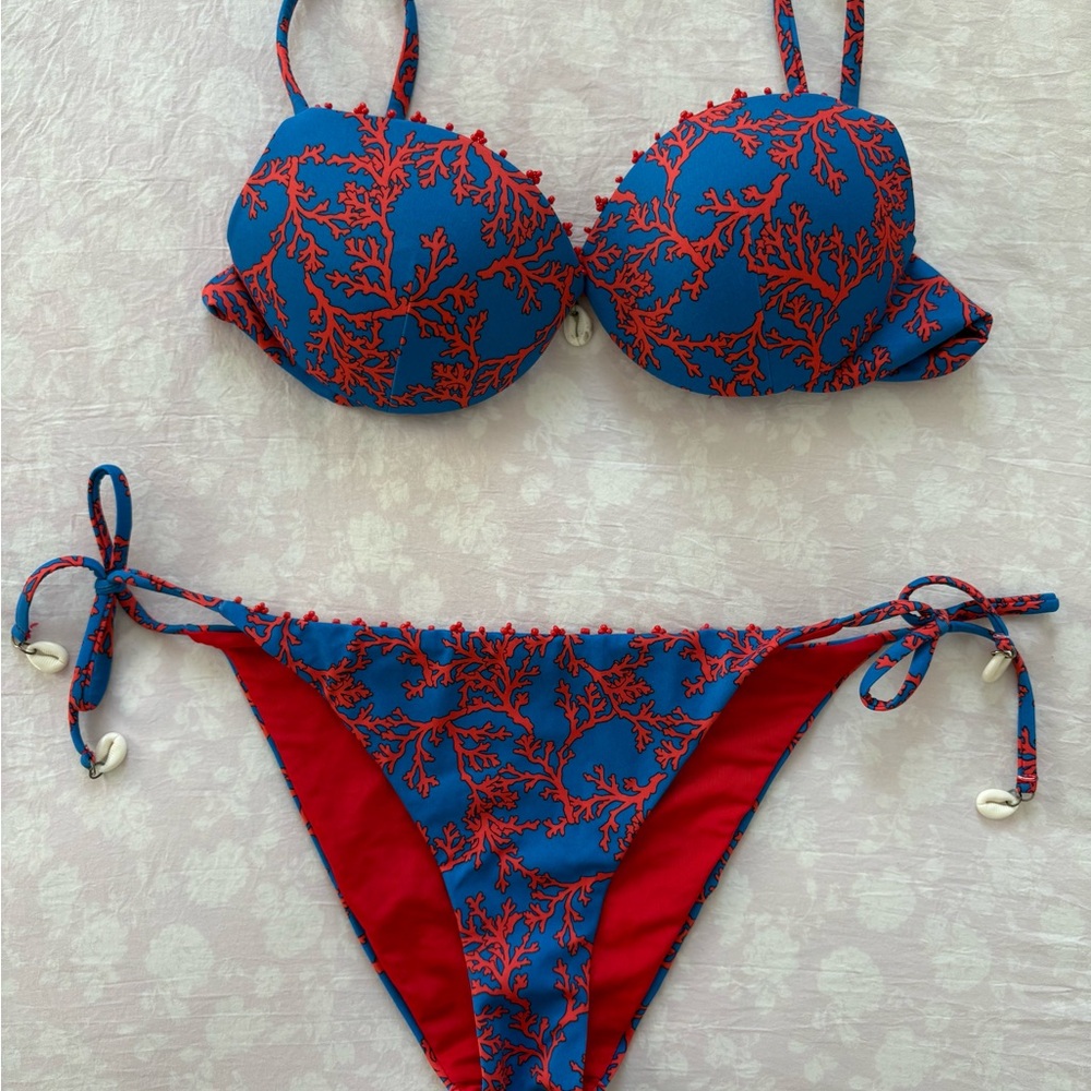 Blue and Red Bikini Set